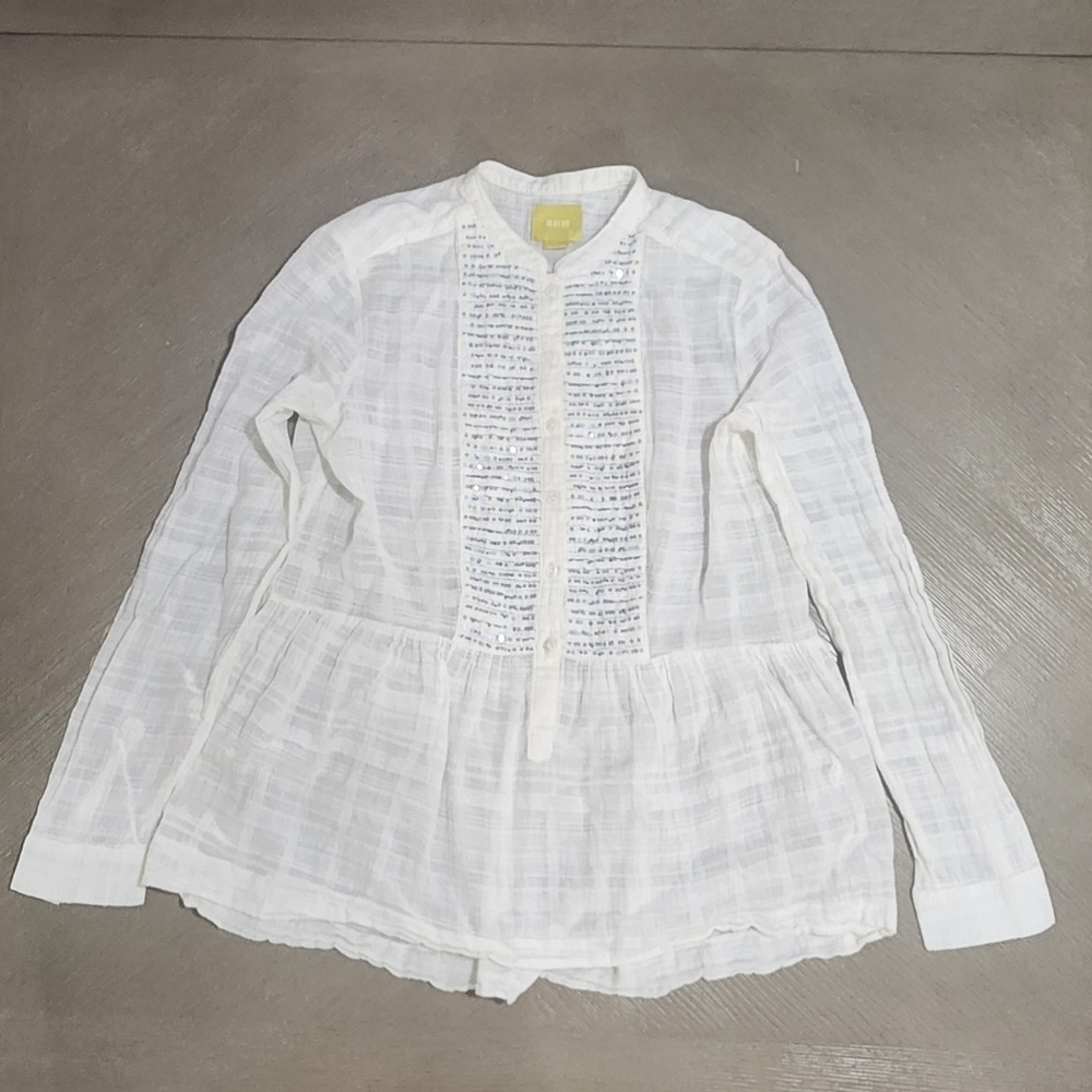 Anthropologie Maeve Top Womens 4 Sequin Long Sleeve Half Button Boho Peplum